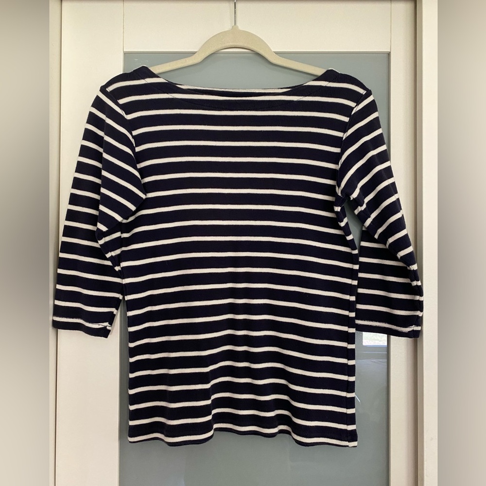 L.L. Bean Navy and White Striped Boatneck Women's Top size  S